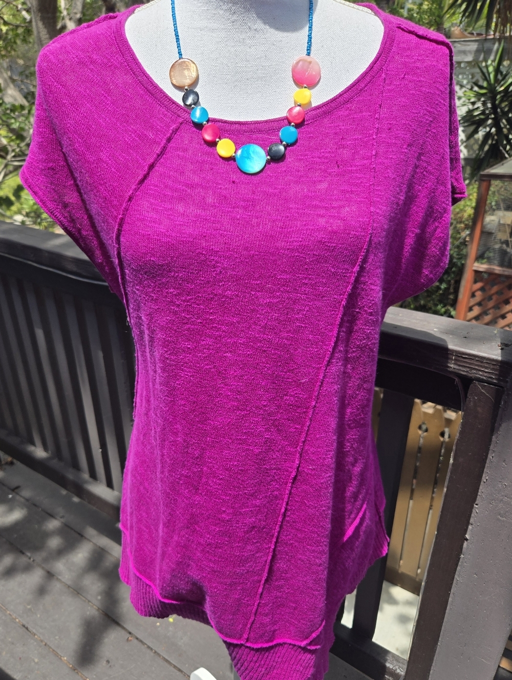 Eileen Fisher Raspberry Woven Organic Linen Blend Women’s Top Asymetrical PM